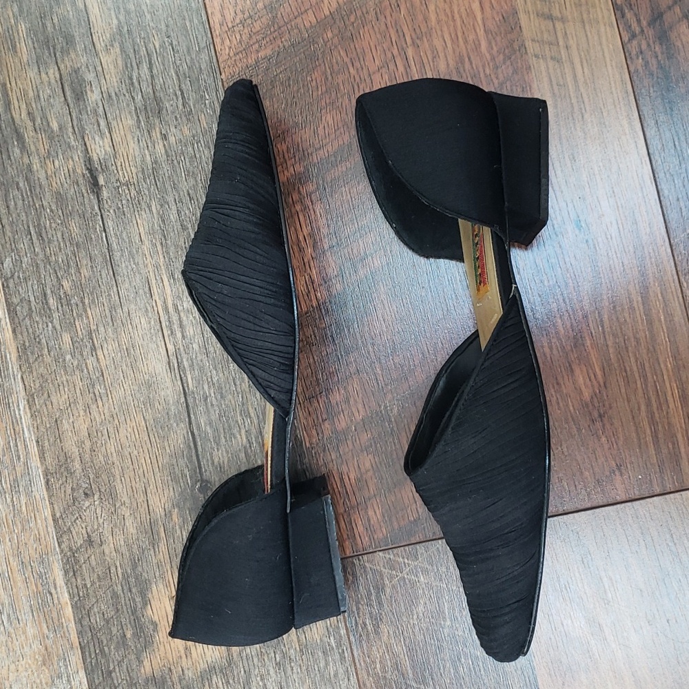 Souliers Black Fabric Slip-on Low Block Heels, Size 7
